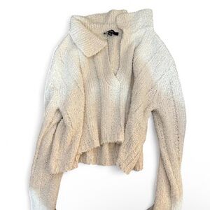 Ivory Long Sleeve Collared Cropped Sweater Top